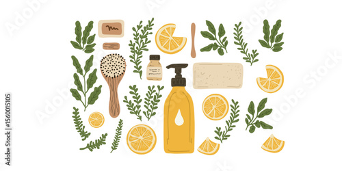 natural cosmetics with herbs vector illustration