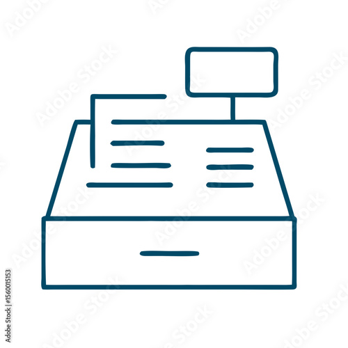 Cash register icon with receipt on countertop in minimalist design  