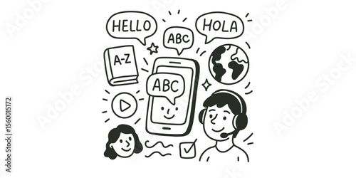 doodle elements set for language learning vector illustration