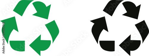 Green and black recycle icons symbolizing sustainability eco-friendly cycle and environment conservation