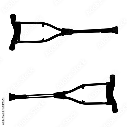 Set of crutches full black silhouette vector illustration design
