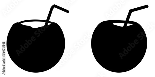 Set of coconut full black silhouette vector illustration design