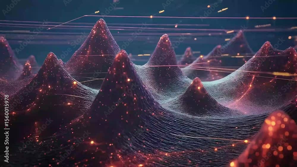 An abstract generative data visualization, digital landscape with glowing data points, perfect for futuristic tech themes and innovative concepts.