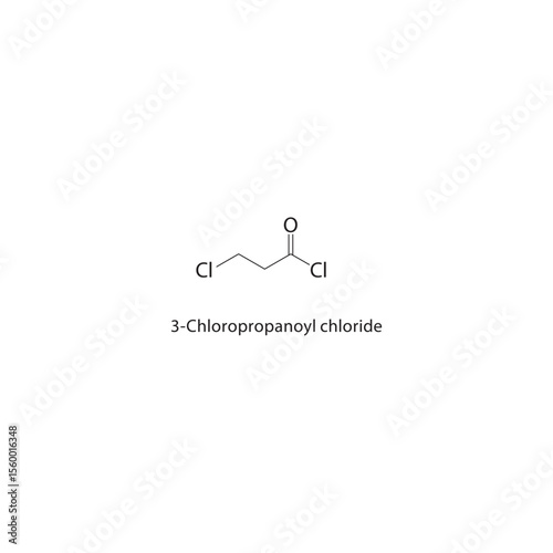 3-Chloropropanoyl chloride skeletal structure. Halogenated acid chloride compound schematic illustration. Simple diagram, chemical formula.