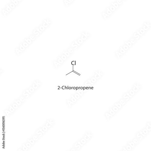2-Chloropropene skeletal structure. Halogenated alkene compound schematic illustration. Simple diagram, chemical formula.