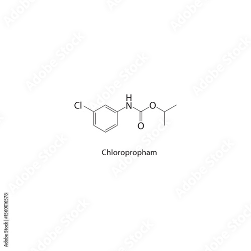 Chloropropham skeletal structure. Carbamate herbicide compound schematic illustration. Simple diagram, chemical formula.
