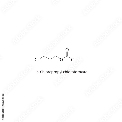 3-Chloropropyl chloroformate skeletal structure. Halogenated chloroformate ester compound schematic illustration. Simple diagram, chemical formula.