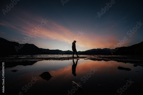 Sunset reflection at Beacon Point, Lake Wanaka, New Zealand
