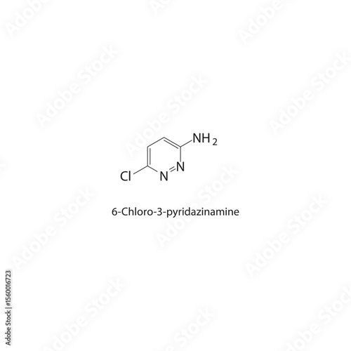 6-Chloro-3-pyridazinamine skeletal structure. Halogenated pyridazine derivative compound schematic illustration. Simple diagram, chemical formula.