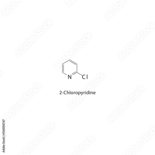 2-Chloropyridine skeletal structure. Halogenated pyridine compound schematic illustration. Simple diagram, chemical formula.