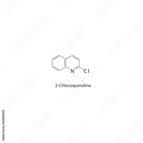 2-Chloroquinoline skeletal structure. Halogenated quinoline compound schematic illustration. Simple diagram, chemical formula.