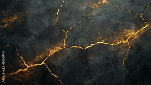 Dark stone with glittering cracks.
Rich texture of gold and charcoal.