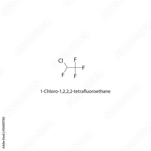 1-Chloro-1,2,2,2-tetrafluoroethane skeletal structure. Halofluorocarbon compound schematic illustration. Simple diagram, chemical formula.