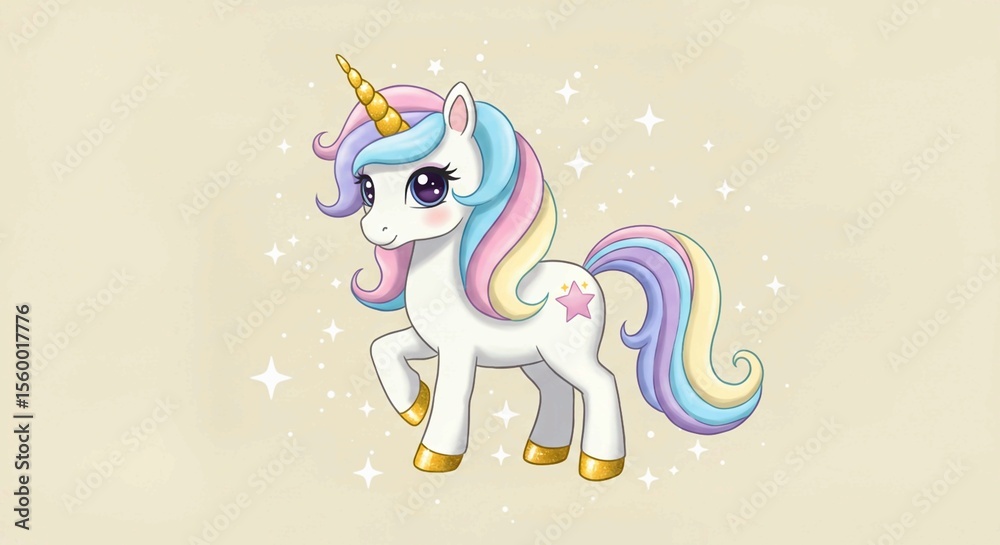 Fototapeta premium vector illustration of an abstract horse, White unicorn vector head with mane and horn. Unicorn on starry background