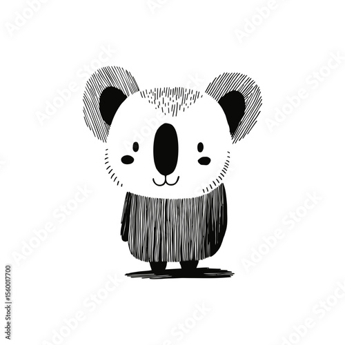 Cute cartoon koala character in black hand-drawn doodle SVG style for children's books, educational posters, nursery decor and nature-themed illustrations on transparent background