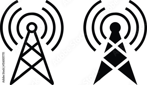 Signal Tower Icon – Wireless Antenna Symbol for Broadcast, Network, and Communication Technology