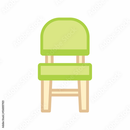 Simple Green Chair Illustration with Rounded Back and Light Wood Legs, Ideal for Furniture Designs and Interior Decor Projects isolated on transparent background