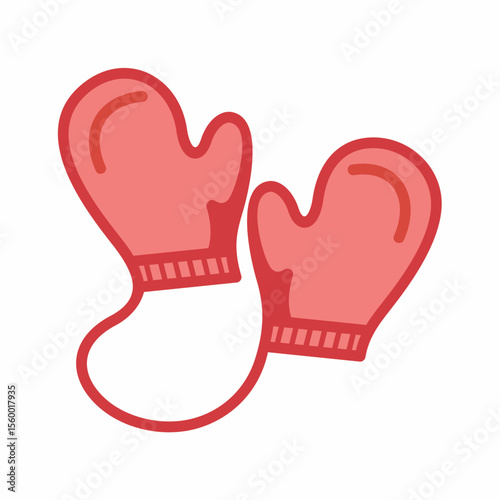 Pair of Red Mittens Connected by String, Winter Apparel Icon, Cold Weather Accessory isolated on transparent background