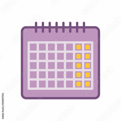 Lilac Calendar Icon with Marked Dates, Flat Design Style for Schedules, Appointments isolated on transparent background