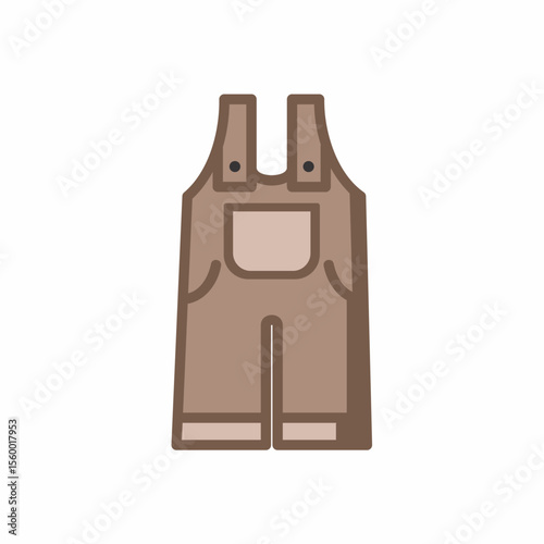 Brown Overalls Icon with Front Pocket and Straps, Depicting Casual Workwear or Children's Clothing in a Simple, Flat Vector Style isolated on transparent background