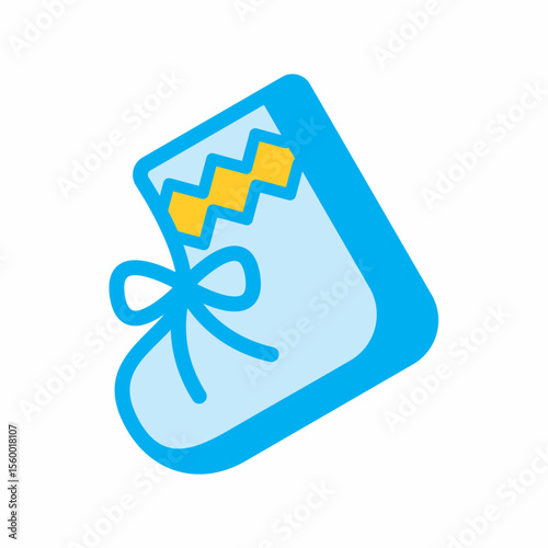 Stylized Baby Bootie Icon with Zigzag Trim and Bow Detail, Light Blue and Yellow Color Palette, Cheerful and Playful Design for Baby-Related Projects isolated on transparent background