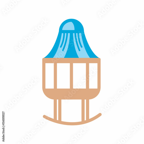 Stylized Baby Cradle Icon with Blue Canopy and Rocking Base, Representing Infancy and Nursery Decor in a Flat Vector Design isolated on transparent background