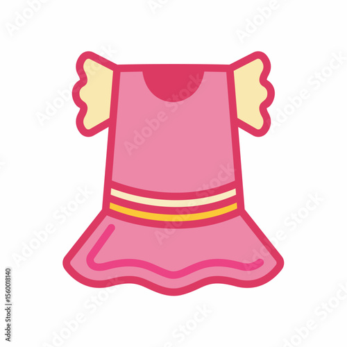 Charming Pink Dress with Ruffled Sleeves and Striped Waistband, a Delightful Garment for Young Girls and Fashionable Dolls isolated on transparent background