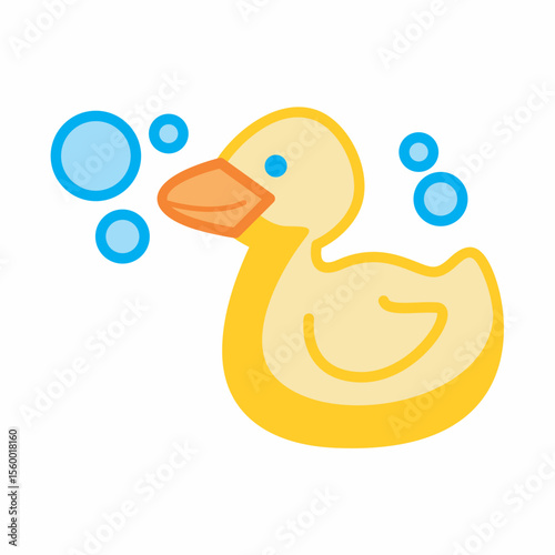 Cheerful Yellow Rubber Duck with Blue Bubbles, a Playful Icon for Bath Time Fun and Childhood Joy, Perfect for Baby Products and Cleanliness Themes isolated on transparent background