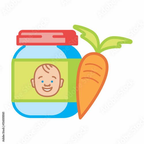 Baby Food Jar with Carrot Illustration, Nutritious Meal for Infants, Healthy Eating for Babies isolated on transparent background