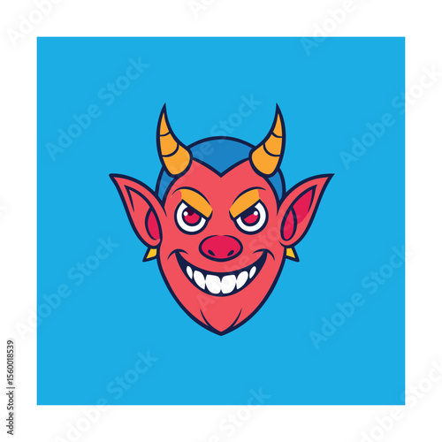 angry devil face with big horns illustration