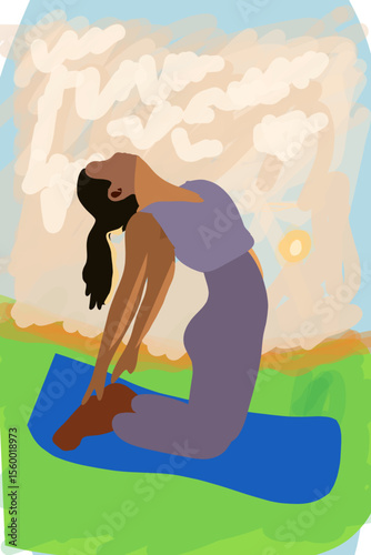 Vector illustration yuga girl nice sunset background 