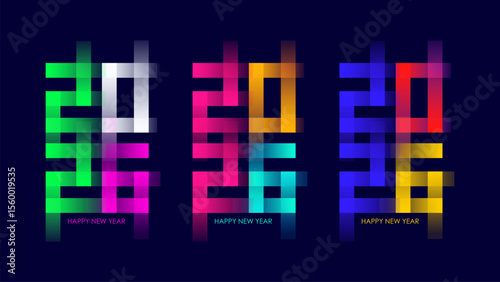 2026 Happy New Year. Creative festive graphic design set. Bright color gradients. Vector illustration.