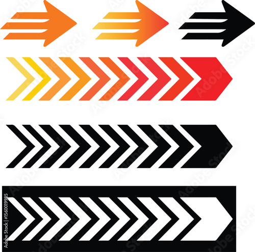 colourful arrow. dynamic moving arrow representing speed, acceleration, fast. transparent png and vector illustration.
