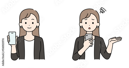 スマホを持つ女性のイラストセット
