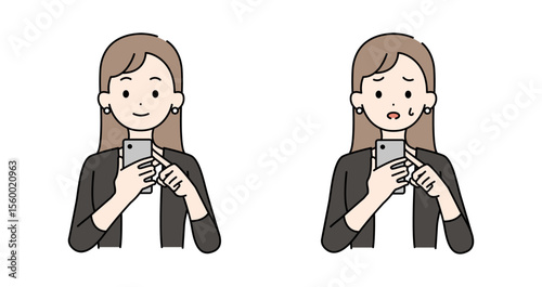 スマホを持つ女性のイラストセット