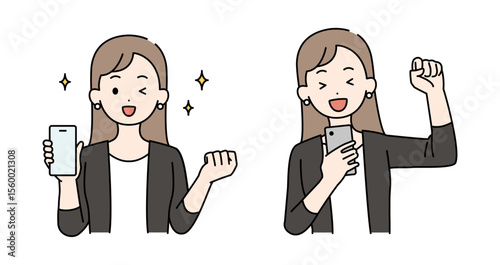 スマホを持つ女性のイラストセット