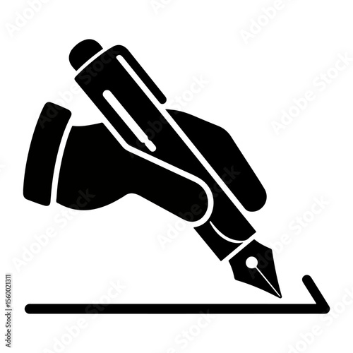 Black  white drawing of a hand holding a pen drawing a line