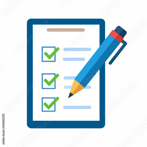 Clipboard with a checklist featuring checkmarks and lines and a pencil placed on top