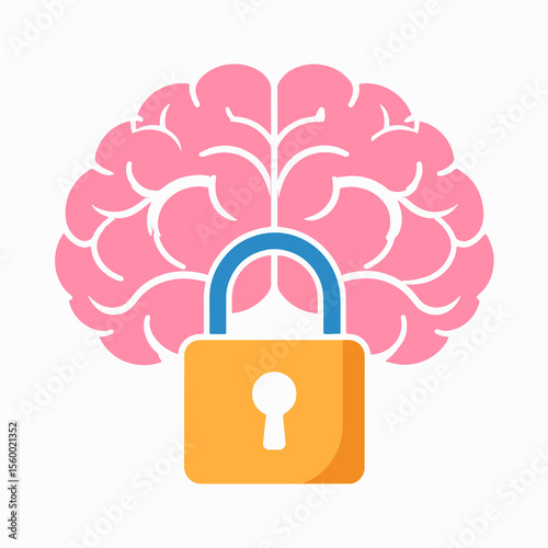 A pink brain illustration with a golden padlock secured by a blue Ushaped shackle