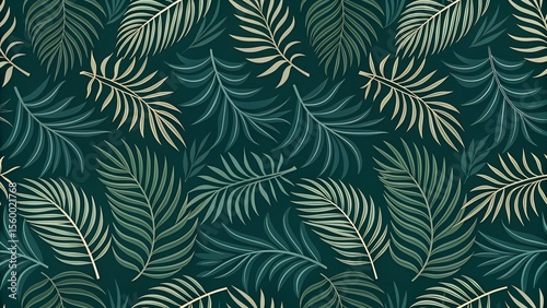 Seamless tropical leaves pattern in green and beige for contributor stock adobe