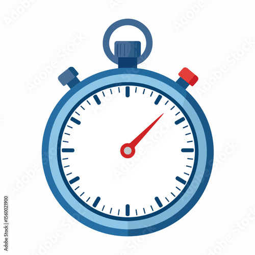 The image shows a blue stopwatch with a red hand pointing towards the 105 mark set against a stark white background