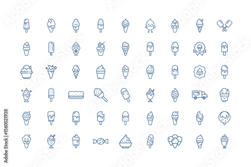 Ice Cream Icons Set in Line Style on White Background