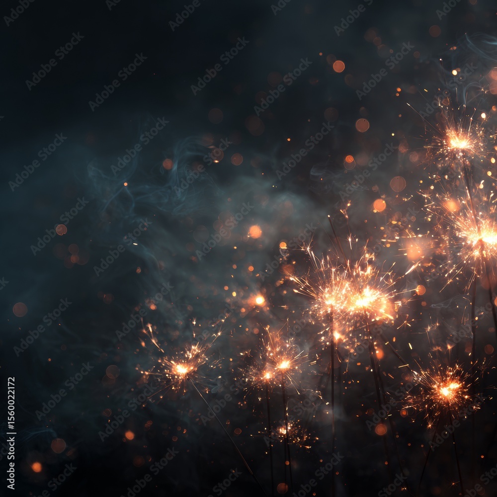 Fototapeta premium Ethereal Sparkling Fireworks Display with Glowing Lights and Smoke