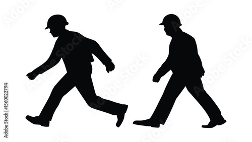 Walking worker silhouette in different motion stages