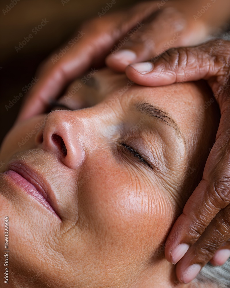 Naklejka premium Closeup of hand gently massaging client forehead