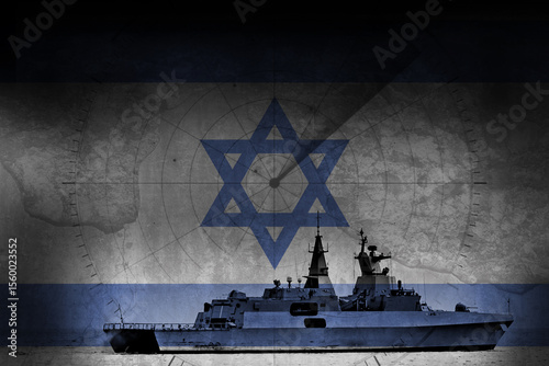 Israel Navy Frigate warship with flag and radar overlay