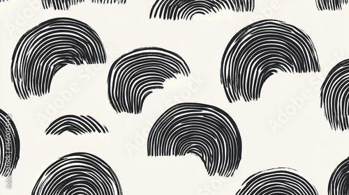 Pattern of black semicircles with multiple lines on white background in a seamless design style
