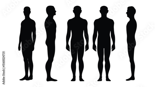 Group of standing young adults silhouette vector