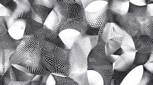 Monochrome abstract with circular patterns and geometric shapes in a complex arrangement design art