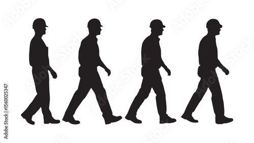 Sequence of man walking in different steps silhouette